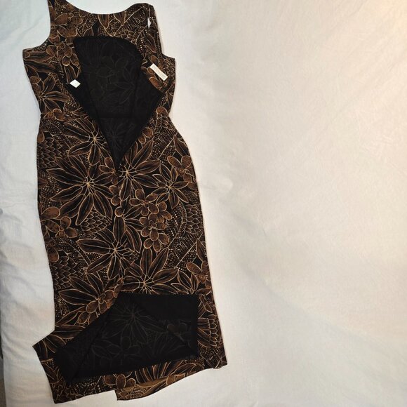 DANA BUCHMAN Y2K Whimsigoth Brown/Black Floral SILK Faux Wrap Tie Dress Size 10. - Picture 7 of 16